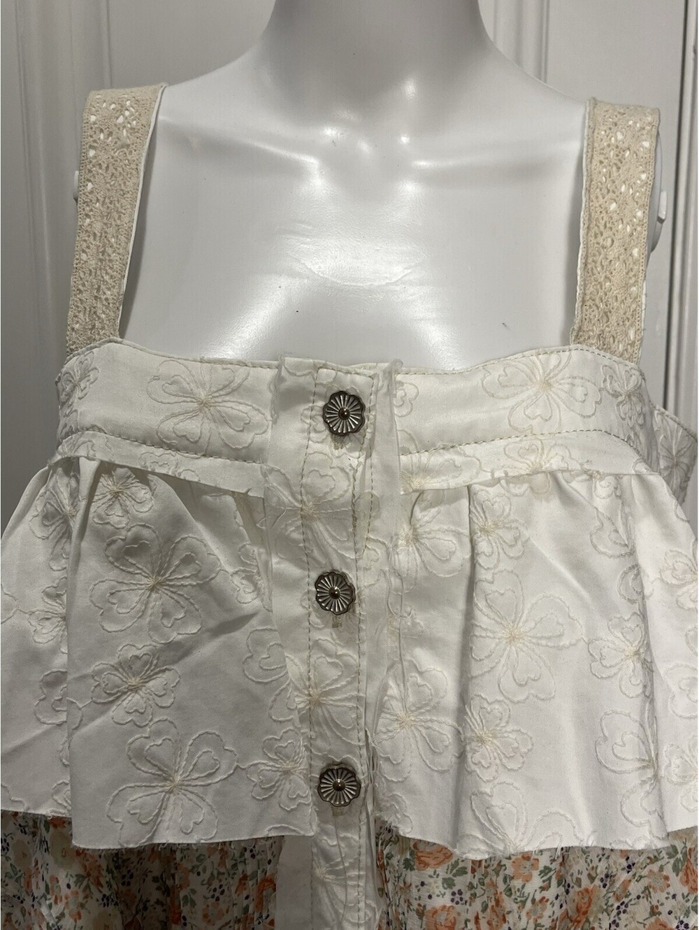 POL Boho Tiered Ruffle Mini Dress Large Cottagecore Floral Romantic NWT - Picture 2 of 11